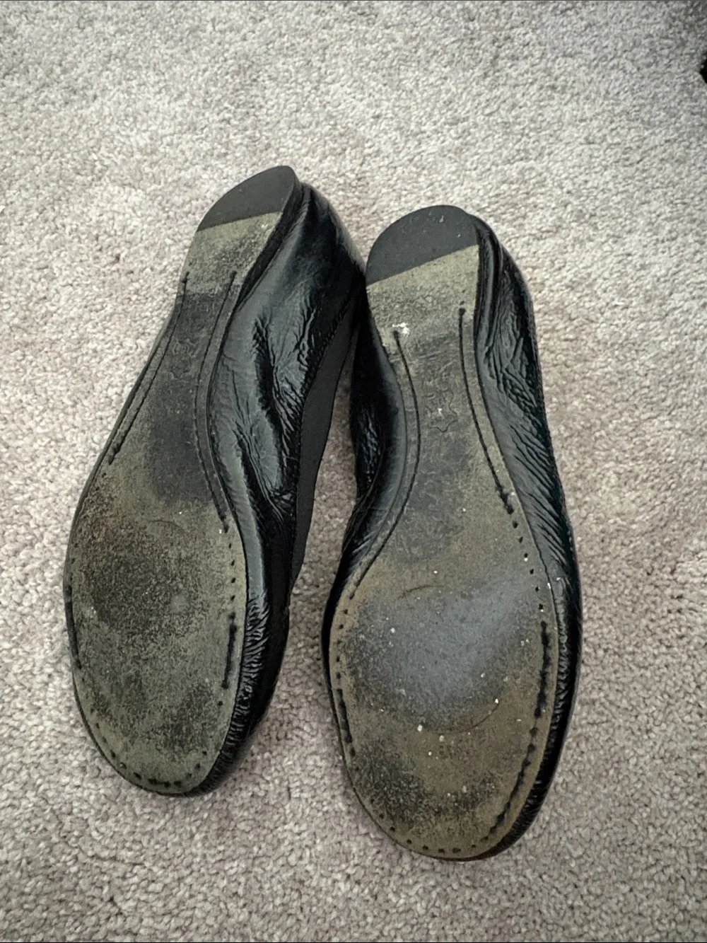 Tory Burch Black Patent Leather Logo Round-Toe Ballet Flats
